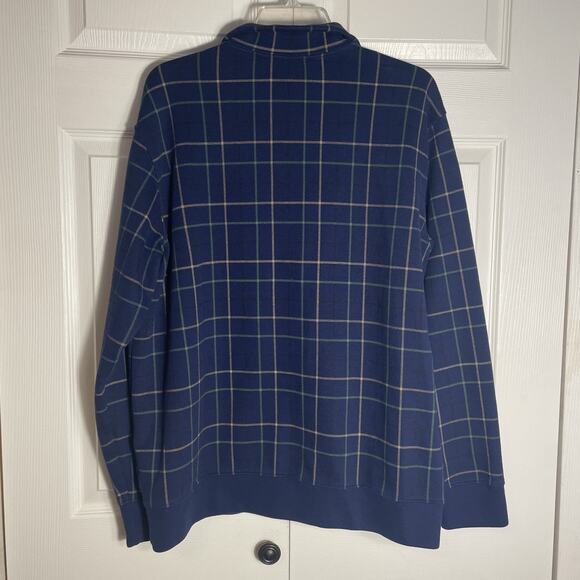 Lands End Sweater Men XL Blue Green Tan Plaid 1/4 Zip Knit Pullover Collared - Picture 4 of 13